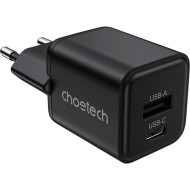 Зарядное устройство CHOETECH PD5012 30W 1xUSB-C,1xUSB-A PD3.0, QC3.0 GAN Wall Charger Black