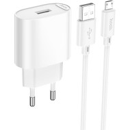 Зарядное устройство HOCO C109A Fighter 1xUSB-A, 2.1A White w/Micro-USB cable (6942007656603)
