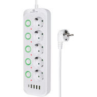 Сетевой фильтр XOKO SP-5-2-1 White, 5 розеток, 1xUSB-C, 4xUSB, 2м