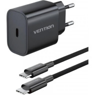 Зарядное устройство VENTION 1xUSB-C Wall Charger 20W Black w/Type-C cable (G16B0-EU)