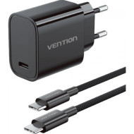 Зарядное устройство VENTION 1xUSB-C Wall Charger 30W Black w/Type-C cable (G18B0-EU)