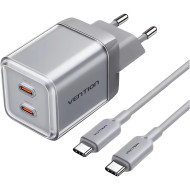 Зарядное устройство VENTION 2xUSB-C GaN Charger 45W Gray w/Type-C cable (TZ-FCFH0-EU)