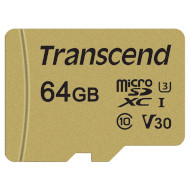 Карта памяти TRANSCEND microSDXC 500S 64GB UHS-I U3 V30 Class 10 + SD-adapter (TS64GUSD500S)