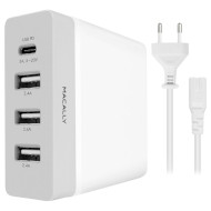 Зарядное устройство MACALLY 72W 4 Port USB-C/USB-A Wall Charger White (HOME72UC-EU)