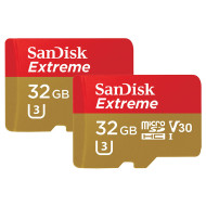 Набор из двух карт памяти SANDISK microSDHC Extreme 32GB UHS-I V30 A1 Class 10 + SD-adapter (SDSQXAF-032G-GN6AT)