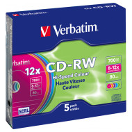 Диск CD-RW VERBATIM SERL Hi-Speed Colour 700MB 8-12x 5pcs/slim (43167)