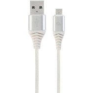 Кабель CABLEXPERT Premium Cotton Braided Micro-USB 1м Silver/White (CC-USB2B-AMMBM-1M-BW2)