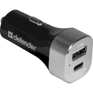 Автомобильное зарядное устройство DEFENDER UCG-01 1xUSB-C, 1xUSB-A, 5.4A Silver (83569)