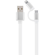Кабель CABLEXPERT 2-in-1 Flat USB2.0 AM to Apple Lightning/Micro-B 1м Silver (CC-USB2-AM8PMB-1M-SV)