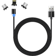Кабель COLORWAY 3-in-1 Nylon Braided Magnetic USB to Apple Lightning/Micro-B/Type-C 2.4A Charge Cable 1м (CW-CBUU020-BK)