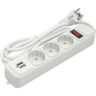 Сетевой фильтр POWERPLANT JY-1054U White, 3 розетки, 2xUSB, 1.8м (PPSA10M18S3U)