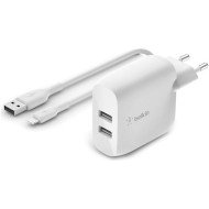 Зарядное устройство BELKIN Boost Up Charge Dual USB-A Wall Charger 24W White w/Lightning cable (WCD001VF1MWH)