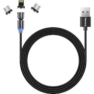 Кабель COLORWAY 3-in-1 Nylon Braided Magnetic USB to Apple Lightning/Type-C/Micro-B 2.4A Rotation 540 1м Black (CW-CBUU037-BK)