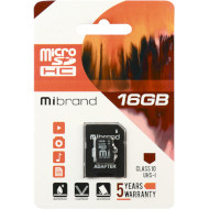 Карта памяти MIBRAND microSDHC 16GB UHS-I Class 10 + SD-adapter (MICDHU1/16GB-A)