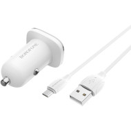 Автомобильное зарядное устройство BOROFONE BZ12A Lasting 1xUSB-A, QC3.0, 18W White w/Micro-USB cable (BZ12AM)