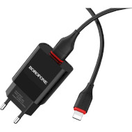 Зарядное устройство BOROFONE BA20A Sharp 1xUSB-A, 2.1A Black w/Lightning cable