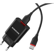 Зарядное устройство BOROFONE BA20A Sharp 1xUSB-A, 2.1A Black w/Type-C cable (BA20ACB)