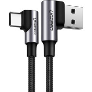 Кабель UGREEN US176 Angled USB 2.0 to Angled USB Type-C Cable Nickel Plating Aluminum Shell 3A 1м Black (20856)