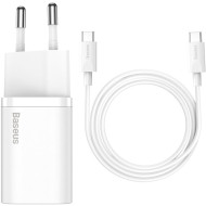 Зарядное устройство BASEUS Super Si Quick Charger 1C PD 25W White w/Type-C to Type-C cable (TZCCSUP-L02)