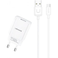 Зарядное устройство USAMS T21 Single USB Travel Charger White w/Type-C cable (T21OCTC01)