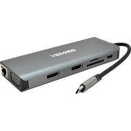 Порт-репликатор VEGGIEG USB-C to USB3.0x4/HDMIx2/VGA/jack3.5/SD/TF/RJ45/PD Silver (TC12)