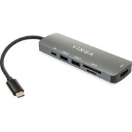 Порт-репликатор VINGA Type-C 3.1 to HDMI + USB3.0 + USB 2.0 + SD/microSD + PD (VHC6)