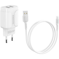 Зарядное устройство BOROFONE BA37A Speedy 2xUSB-A, 2.4A, 12W White w/Lightning cable (BA37ALW)