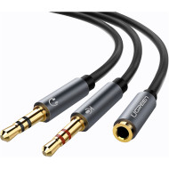 Сплиттер UGREEN AV140 mini-jack 3.5mm (F) - 2xmini-jack 3.5mm (M) 0.2м Black (20899)