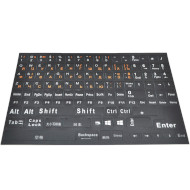 Наліпки на клавіатуру VOLTRONIC чорні з білими та помаранчевими літерами EN/RU/UA