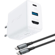 Зарядний пристрій ACEFAST A17 Fast Charge Smart Wall Charger Hub GaN PD65W (1xUSB-C, 1xUSB-A, 1xHDMI) White w/Type-C to Type-C cable