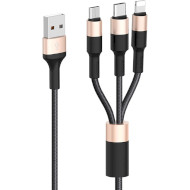 Кабель HOCO X26 Xpress 3-in-1 USB-A to M+L+C 1м Black/Gold