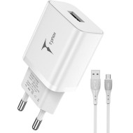 Зарядное устройство T-PHOX TC-124 Pocket 1xUSB-A, 2.4A White w/Micro-USB cable (TCC-124 (W)+MICRO)