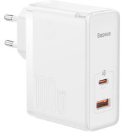 Зарядное устройство BASEUS GaN5 Pro Fast Charger C+U 100W White w/Type-C to Type-C cable (CCGP090202)