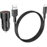 Автомобільний зарядний пристрій BOROFONE BZ19 Wisdom 2xUSB-A, 2.4A Black w/Micro-USB cable (BZ19MB)