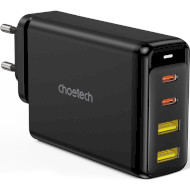 Зарядное устройство CHOETECH PD6005 140W 2xUSB-A, 2xUSB-C, PD, QC3.0 GaN Wall Charger Black