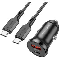 Автомобільний зарядний пристрій BOROFONE BZ18A 1xUSB-A, 1xUSB-C QC3.0, PD20W Black w/Type-C to Type-C cable (BZ18ACCB)