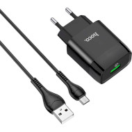 Зарядное устройство HOCO C72Q Glorious 1xUSB-A, QC3.0 Black w/Micro-USB cable (6931474732521)