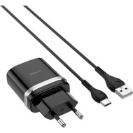 Зарядний пристрій HOCO C12Q Smart 1xUSB-A, 2.4A Black w/Type-C cable (6931474716293)