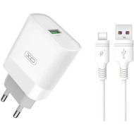 Зарядное устройство XO L63 1xUSB-A, QC3.0, 15W White w/Type-C cable (L63+C)