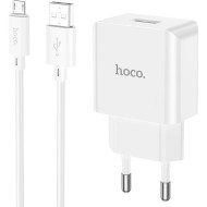 Зарядное устройство HOCO C106A Leisure 1xUSB-A, 2.1A White w/Micro-USB cable (6931474783905)