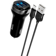 Автомобільний зарядний пристрій HOCO Z40 Superior 2xUSB-A, 2.4A Black w/Micro-USB cable (6931474739698)