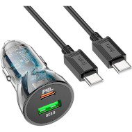 Автомобильное зарядное устройство HOCO Z47A Transparent Discovery Edition Dual Port PD30W+QC3.0 Black w/Type-C to Type-C cable (6931474782311)