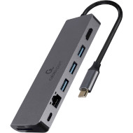 Док-станция для ноутбука CABLEXPERT 5-in-1 USB-C to HDMI/3xUSB 3.0/CR/LAN/100W USB-C PD Gray (A-CM-COMBO5-05)