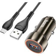 Автомобильное зарядное устройство HOCO Z46 1xUSB-A, QC3.0 Metal Gray w/Micro-USB cable (6931474770295)