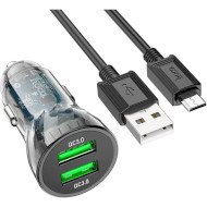 Автомобильное зарядное устройство HOCO Z47 Transparent Discovery Edition 2xUSB-A, QC3.0 Black w/Micro-USB cable (6931474782236)
