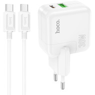 Зарядное устройство HOCO C111A Lucky 1xUSB-A, 1xUSB-C, PD30W, QC3.0 White w/Type-C to Type-C cable (6931474790880)