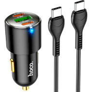 Автомобільний зарядний пристрій HOCO NZ6 1xUSB-A, 2xUSB-C, PD45W, QC3.0 Black w/Type-C to Type-C cable (6931474765208)