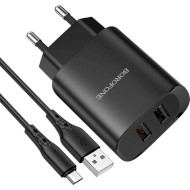 Зарядний пристрій BOROFONE BN2 Super Fast 2xUSB-A, 2.1A Black w/Micro-USB cable (BN2MB)