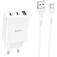 Зарядное устройство HOCO C99A 1xUSB-A, 2xUSB-C, PD20W, QC3.0 White w/Type-C cable (6931474767585)
