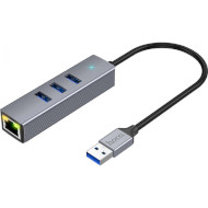 USB-хаб HOCO HB34 Easy Link USB-A to 3xUSB3.0, RJ-45 Metal Gray